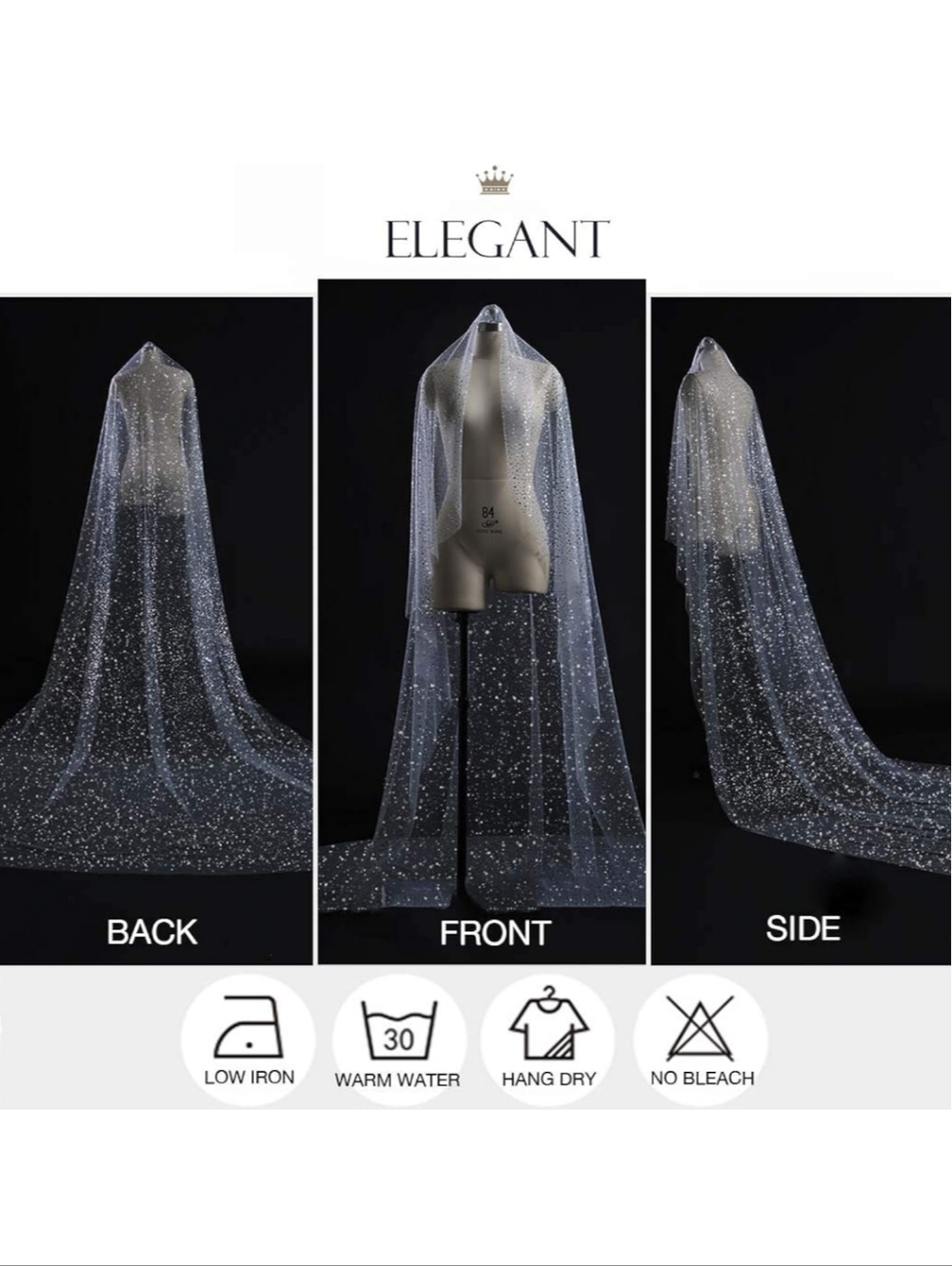 Sparkle Cathedral Single Tier Wedding Bridal Veil 118" Wide - Picture 5 of 10